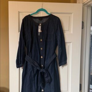 Talbots Indigo Denim Dress with Gold Buttons